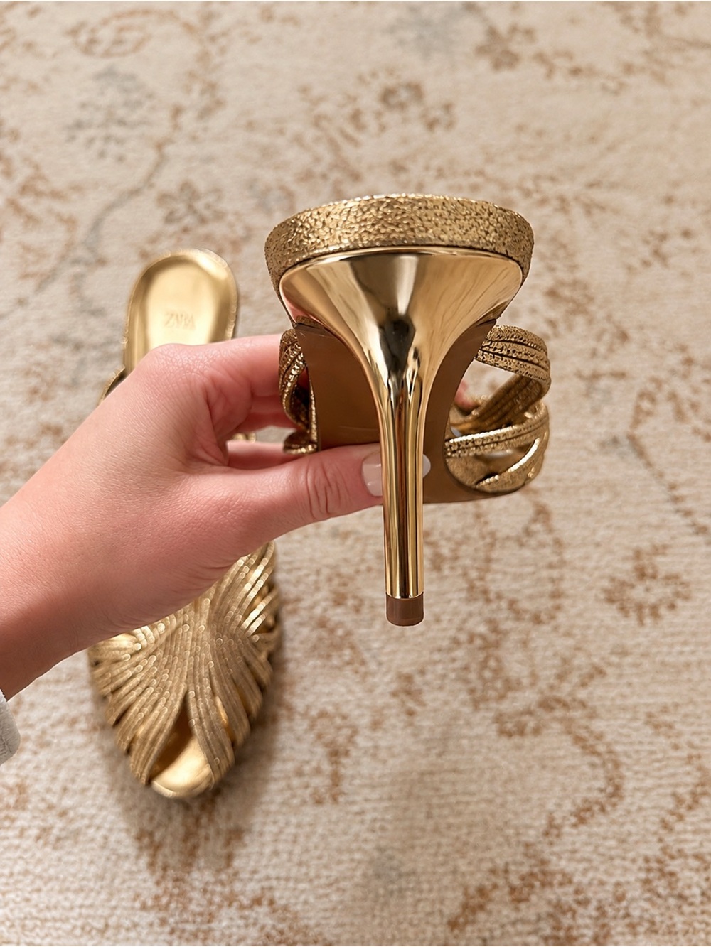 ZARA Gold Metallic Strappy Heeled Sandals NWT